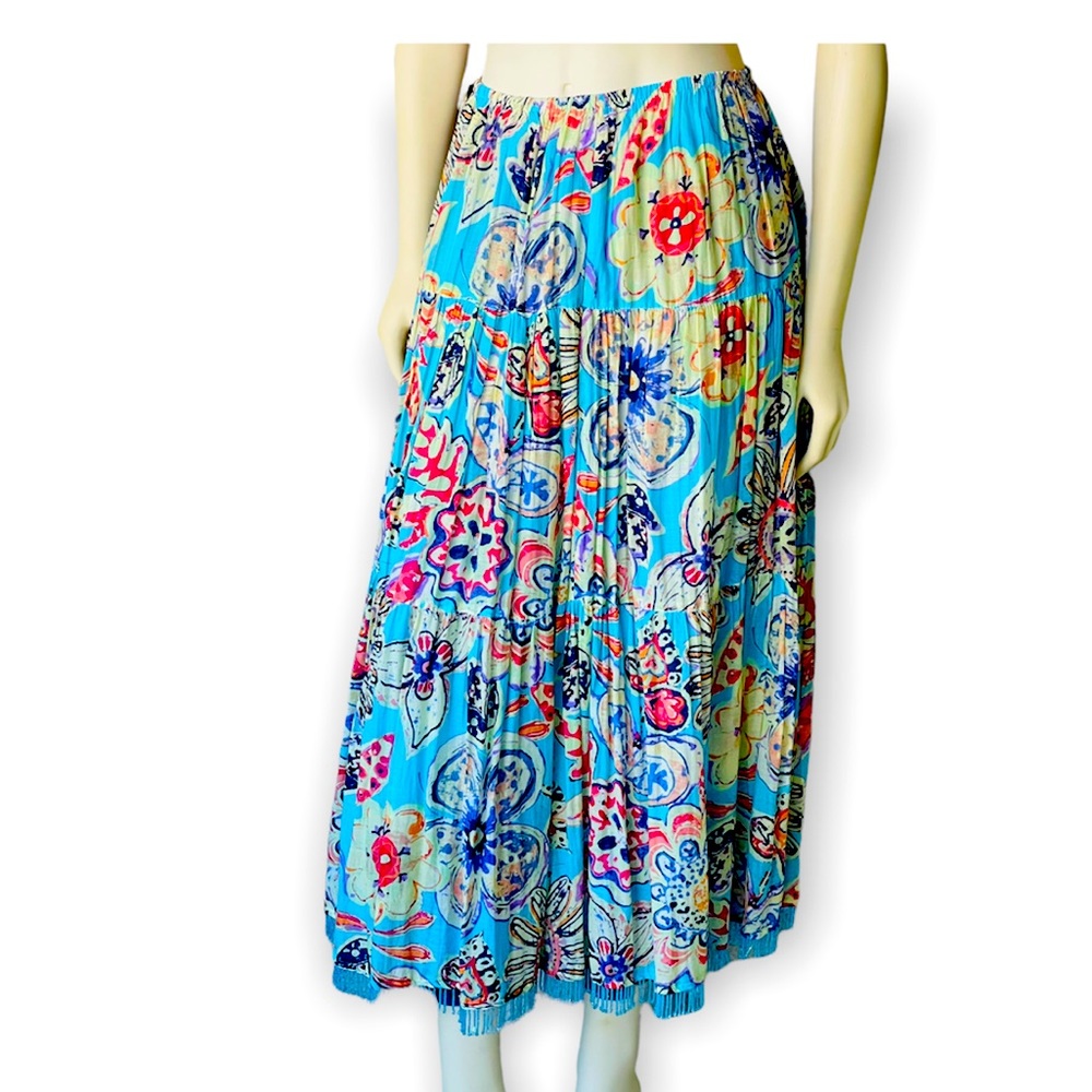 F.L Malik Skirt Long Beaded Hem Silk Blend Skirt